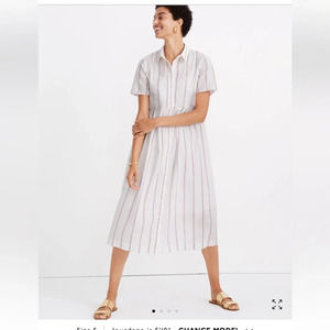 Madewell Striped Midi Shirtdress button up front super cute large EUC